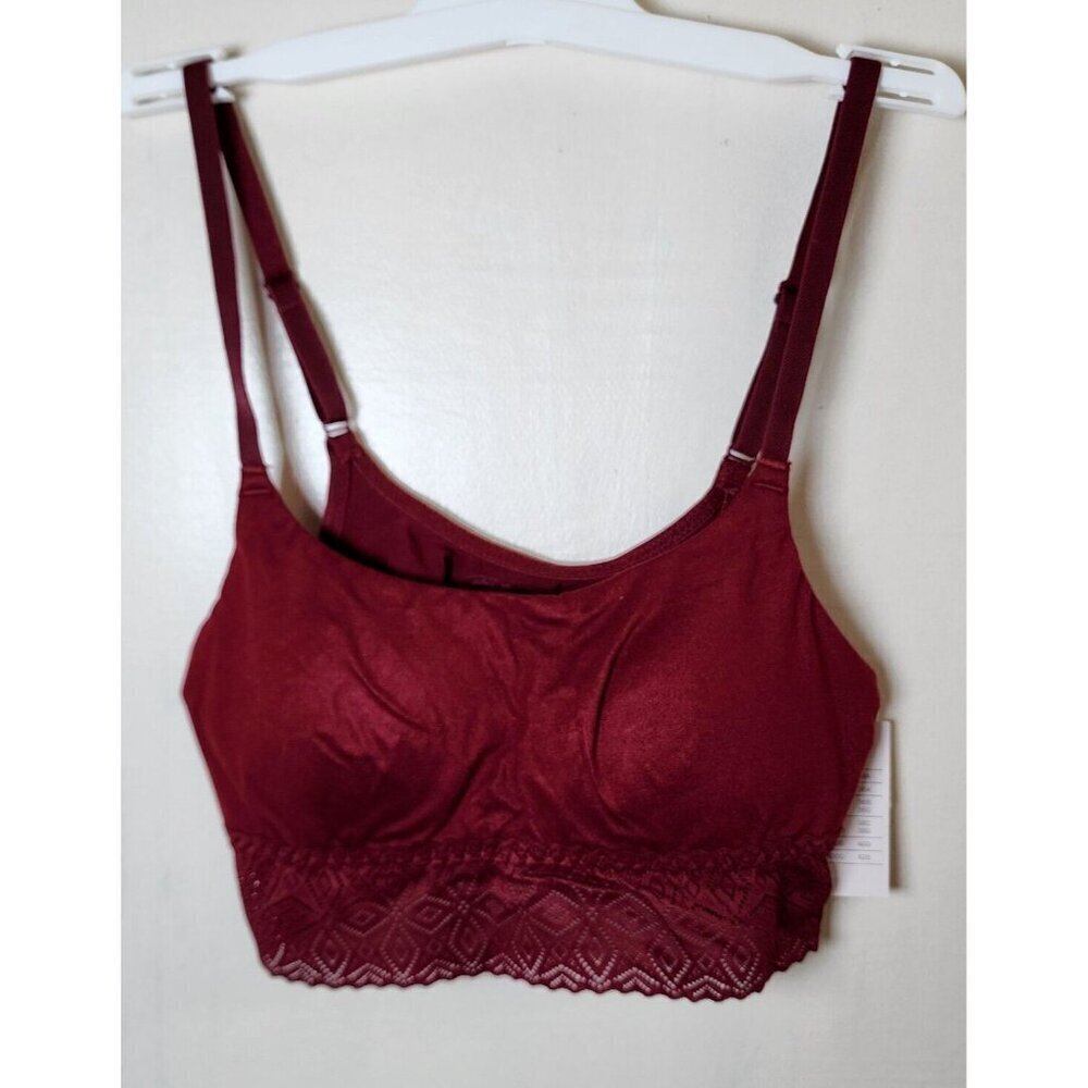 New Auden Women's Burgundy Lightly Line Wireless Long Bralette Pullover Size S‎